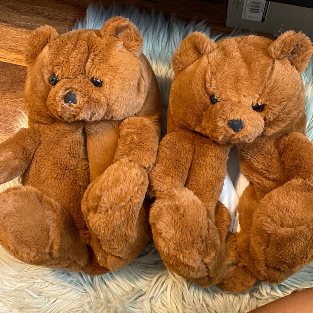Teddy bear slippers, brown.